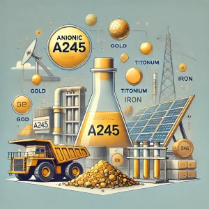 DALL·E 2024-06-20 10.58.47 - A professional image depicting Anionic A245, showcasing applications in gold, titanium, and iron mining. The image should include elements of mining e