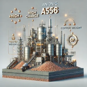 DALL·E 2024-06-20 11.06.29 - A professional image depicting Anionic A556, showcasing its features such as high charge, high molecular weight, and applications in copper ore. The i